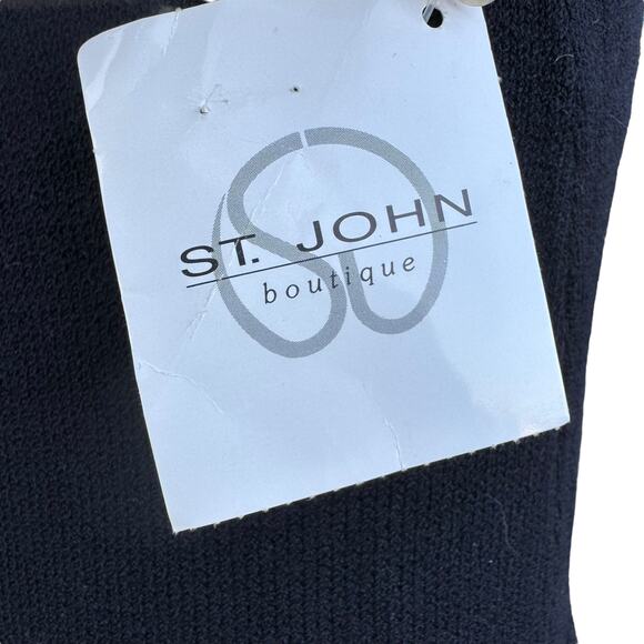 St. John Petite Black Santana Knit 2pc Skirt Suit Set Gold Button Cardigan Mini - Picture 6 of 16